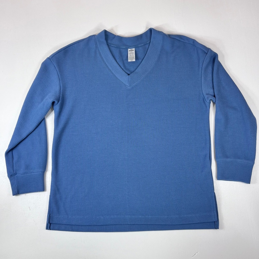 RBX Women's L Blue Weekend Reset Ottoman Rib V-Neck Sweatshirt